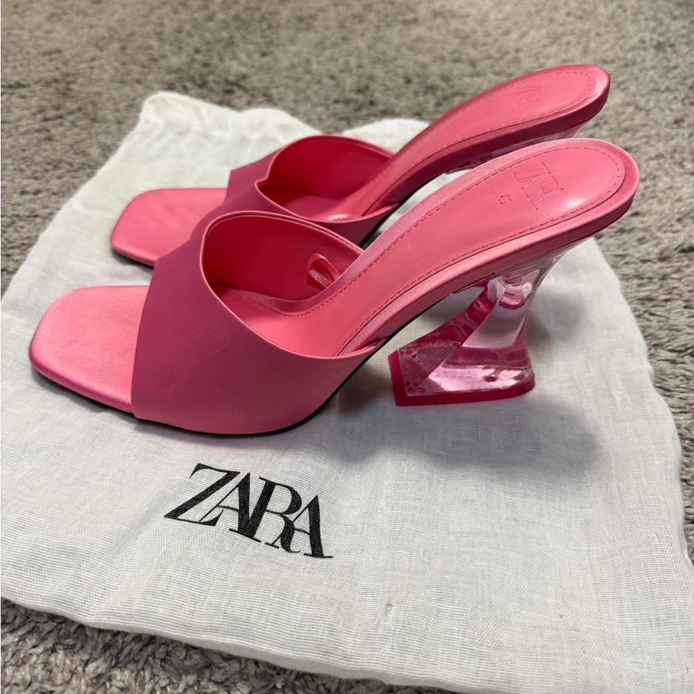 ZARA Pink Slide Sandals with Clear Sculptural Heel - Picture 5 of 6